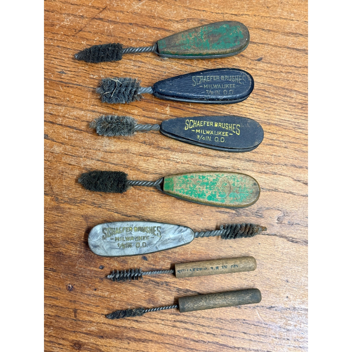 Vintage Schaefer Brushes Milwaukee Advertising Wood Wire Brushes Lot Copper Tube
