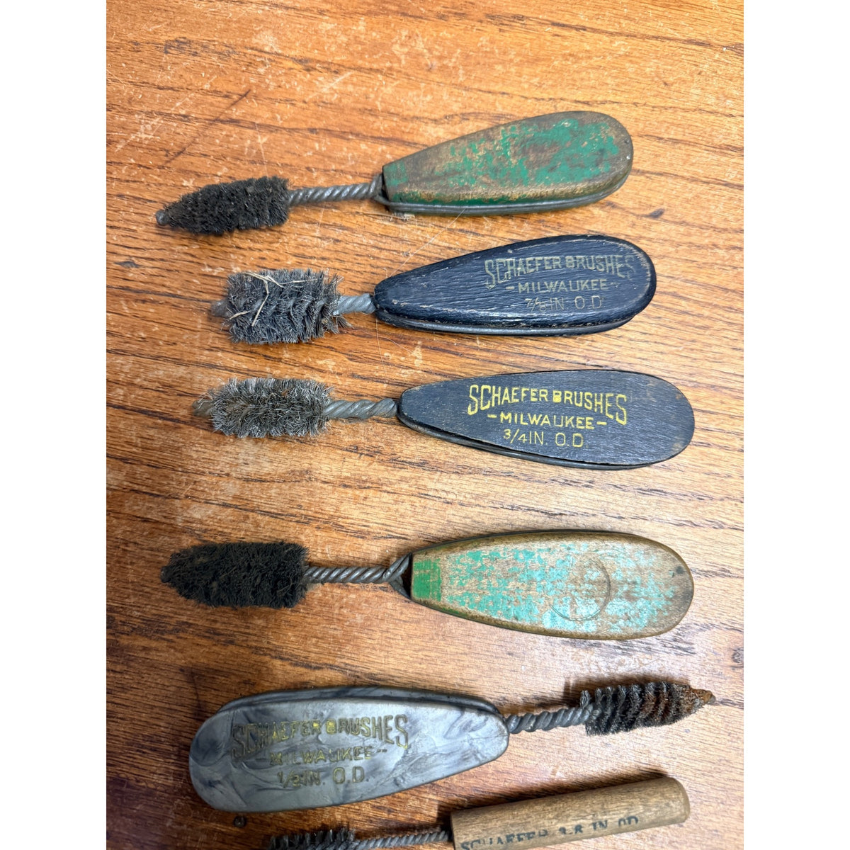 Vintage Schaefer Brushes Milwaukee Advertising Wood Wire Brushes Lot Copper Tube