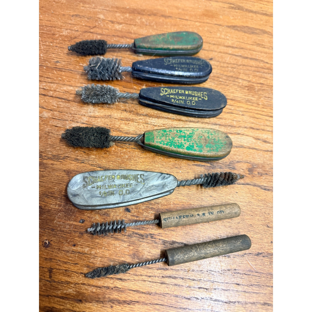 Vintage Schaefer Brushes Milwaukee Advertising Wood Wire Brushes Lot Copper Tube