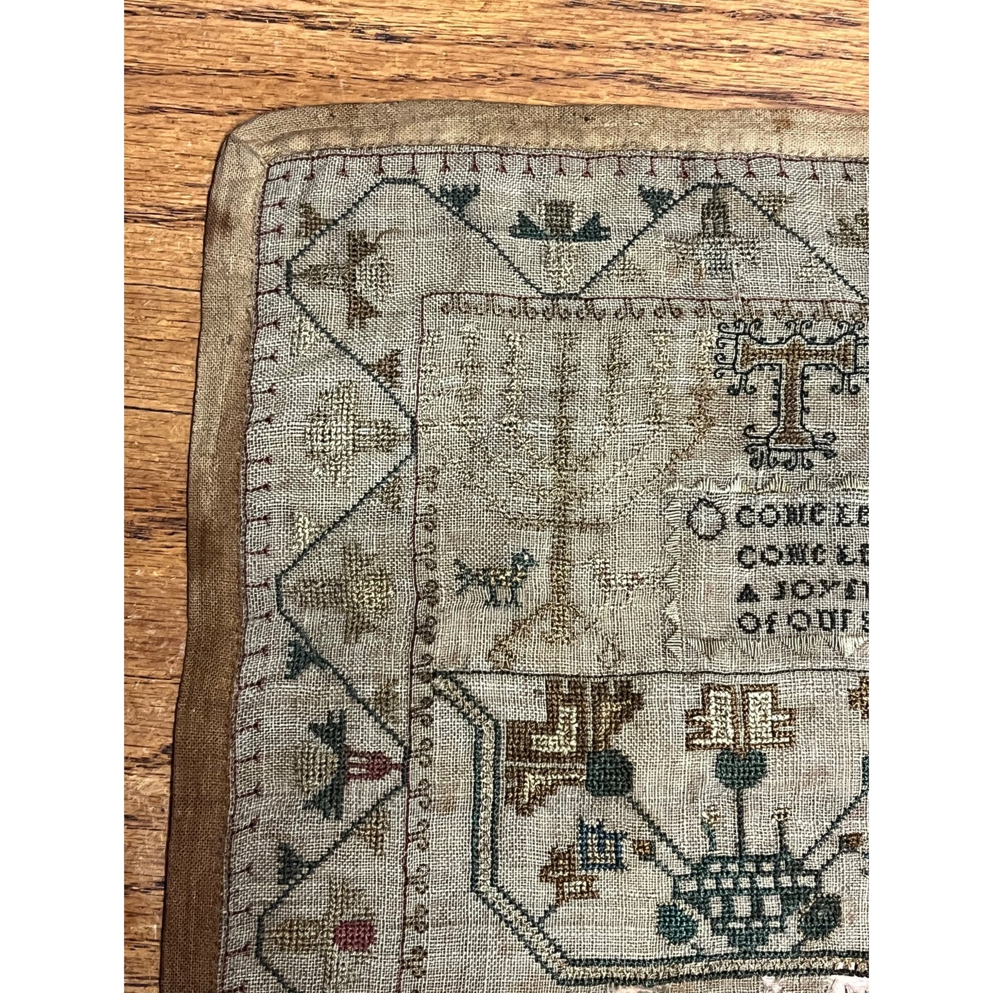 Antique Primitive Tree of Life Cross Stitch Sampler Dated 1824 Folk Art OOAK