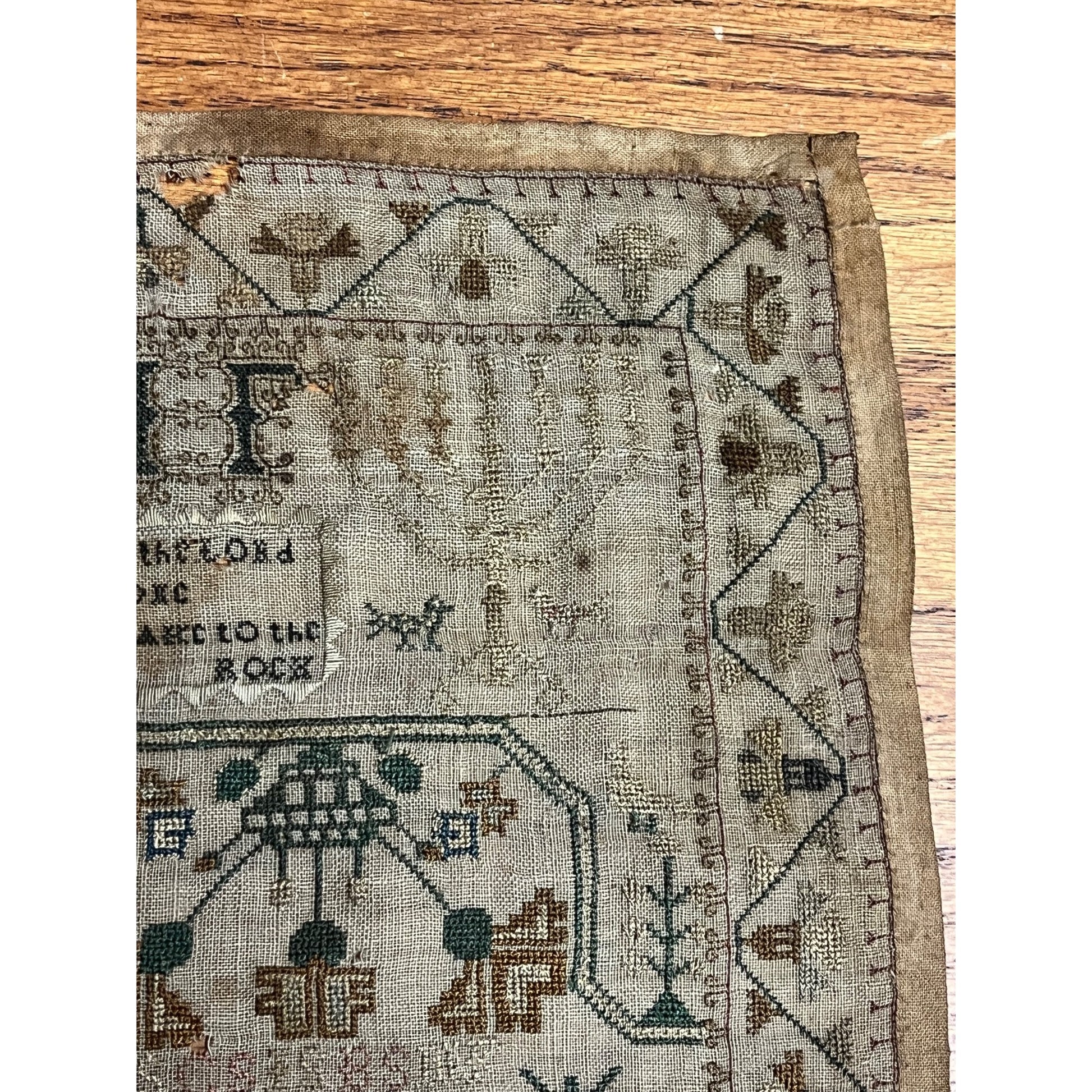 Antique Primitive Tree of Life Cross Stitch Sampler Dated 1824 Folk Art OOAK