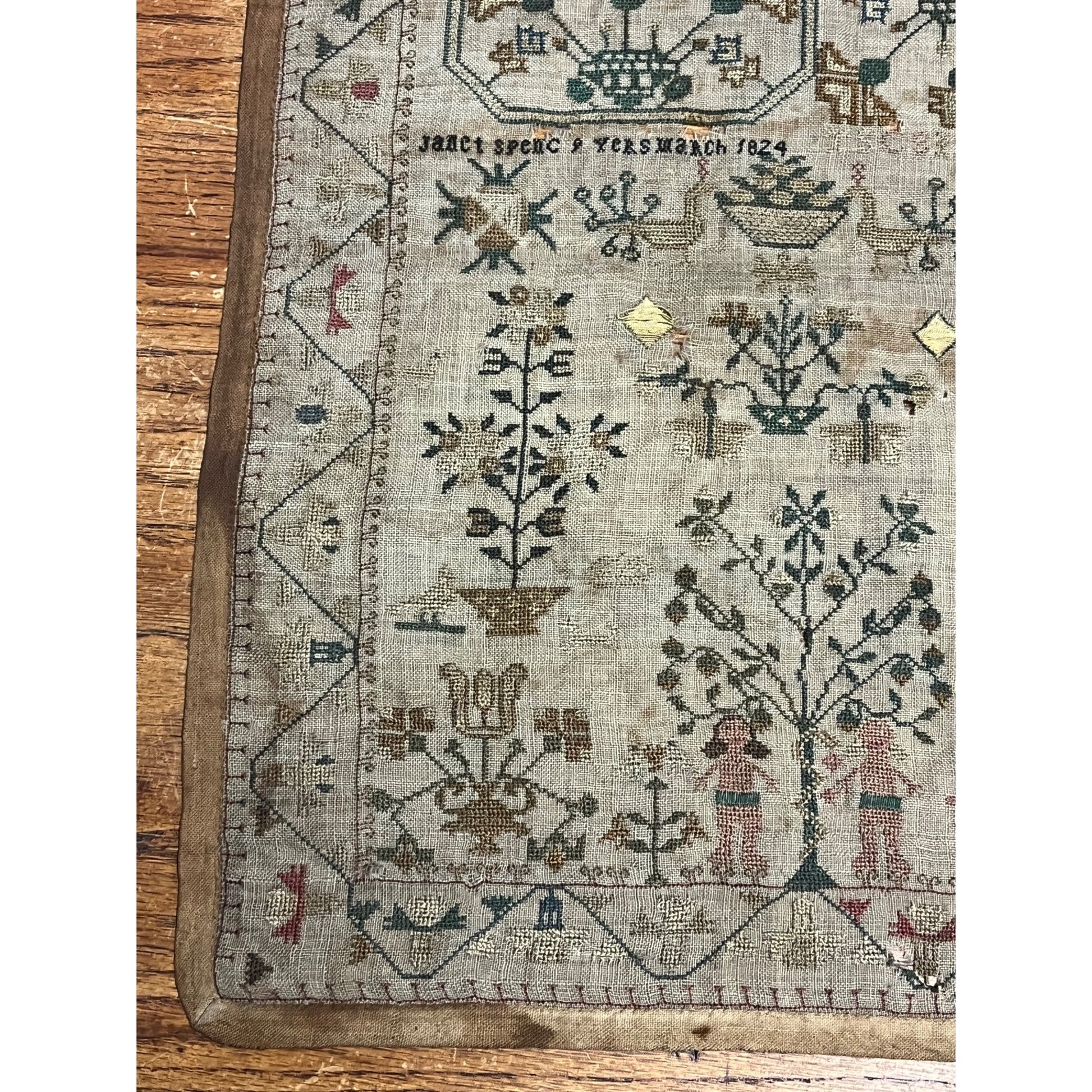 Antique Primitive Tree of Life Cross Stitch Sampler Dated 1824 Folk Art OOAK