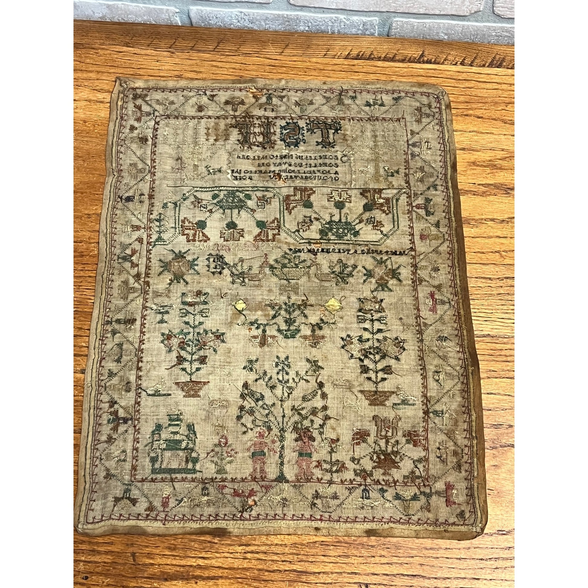 Antique Primitive Tree of Life Cross Stitch Sampler Dated 1824 Folk Art OOAK