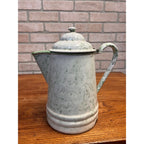 Vintage Elite Austria Enamelware Green And White Snow On The Mountain Coffee Pot