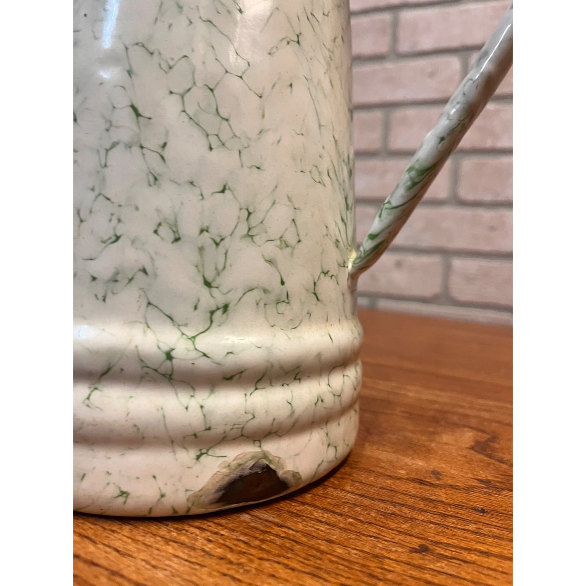 Vintage Elite Austria Enamelware Green And White Snow On The Mountain Coffee Pot