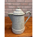 Vintage Elite Austria Enamelware Green And White Snow On The Mountain Coffee Pot