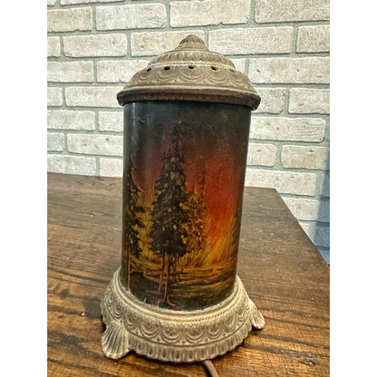 Antique Early 1900s Scene-in-Action Corp Cast Motion Lamp Cabin Forest Fire