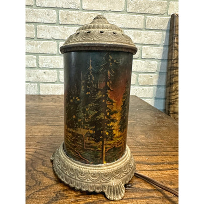 Antique Early 1900s Scene-in-Action Corp Cast Motion Lamp Cabin Forest Fire