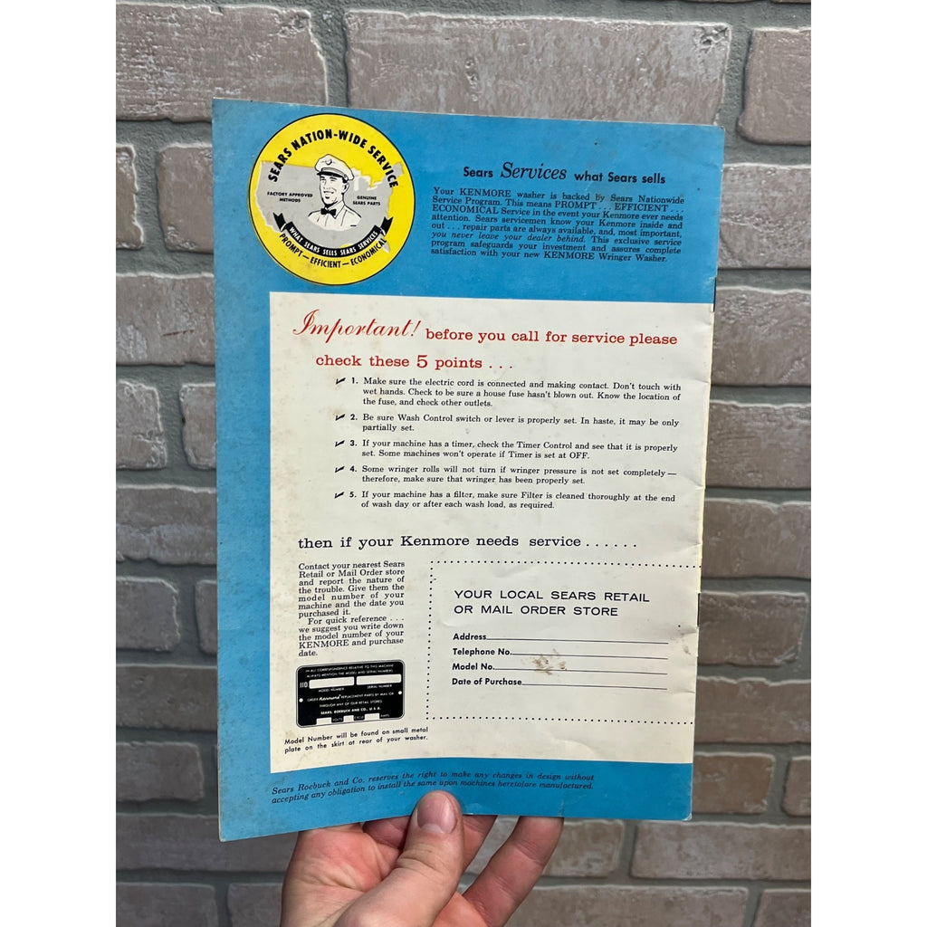 Vintage 1950s Kenmore Winger Washer Operating Manual Borchure Guide Advertising