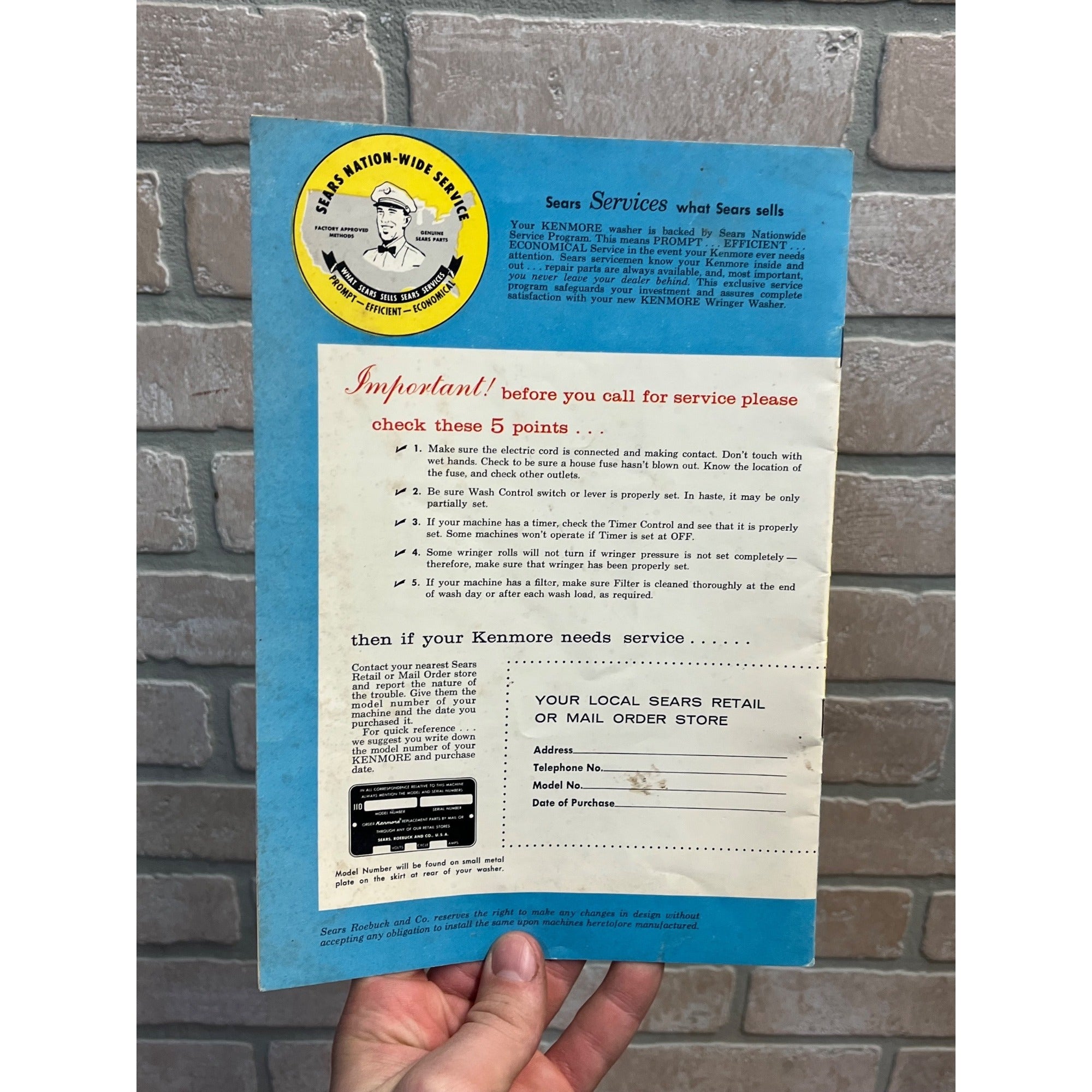 Vintage 1950s Kenmore Winger Washer Operating Manual Borchure Guide Advertising