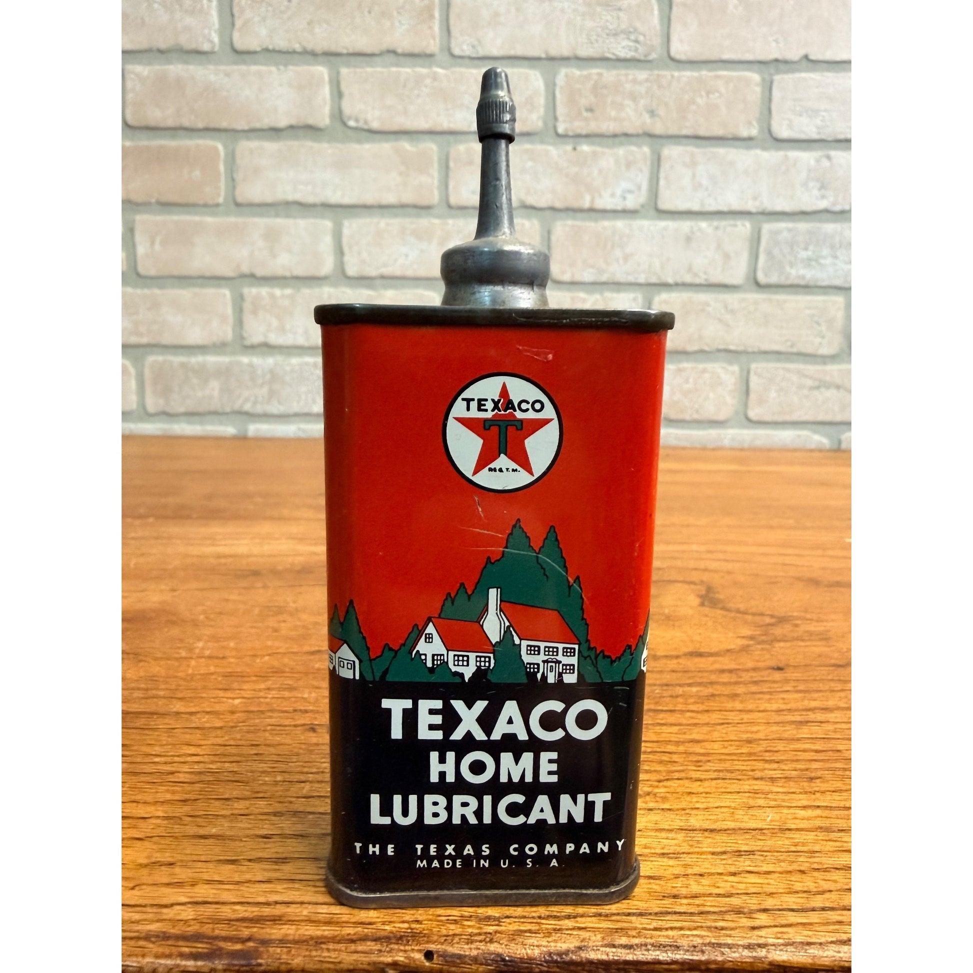 Vintage Texaco Hand Oiler Household Oil Can Lead Top