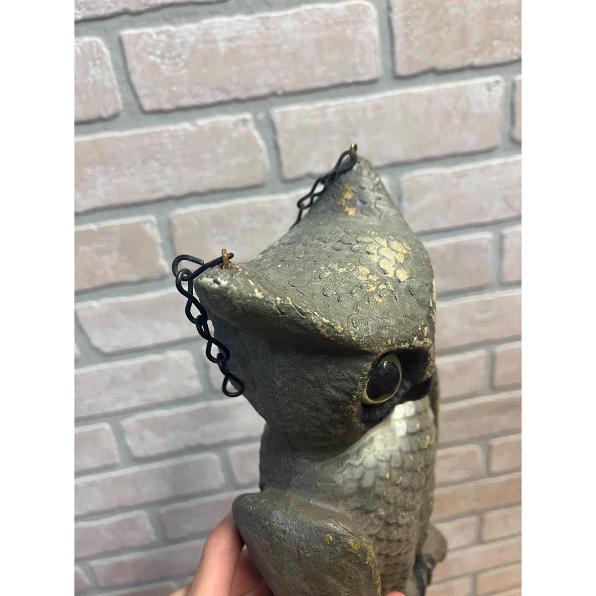 Vintage Swisher & Soules Decatur IL Cast Metal Great Horned Owl Glass Eyes Decoy