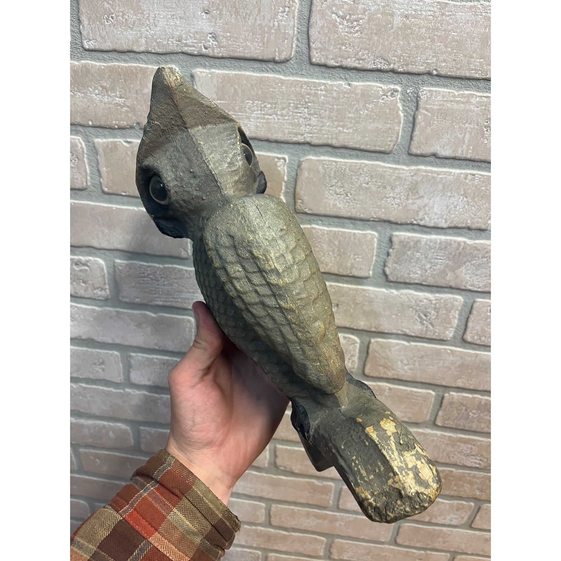 Vintage Swisher & Soules Decatur IL Cast Metal Great Horned Owl Glass Eyes Decoy