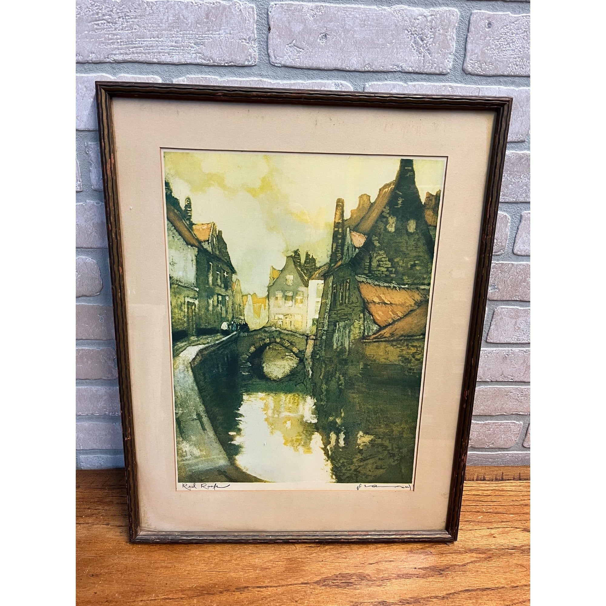 Vintage Julien Van Santen "Red Roof" Signed Artist Proof Original Etching Framed