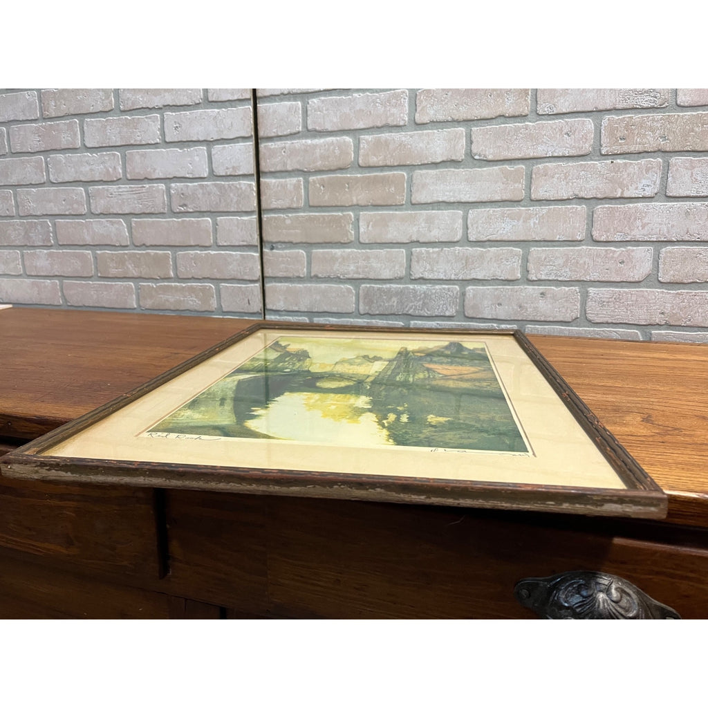 Vintage Julien Van Santen "Red Roof" Signed Artist Proof Original Etching Framed