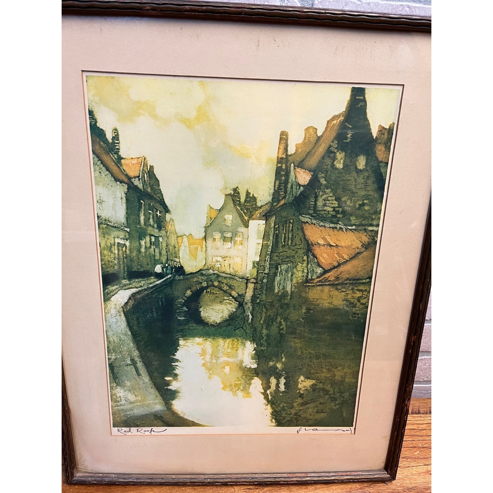 Vintage Julien Van Santen "Red Roof" Signed Artist Proof Original Etching Framed