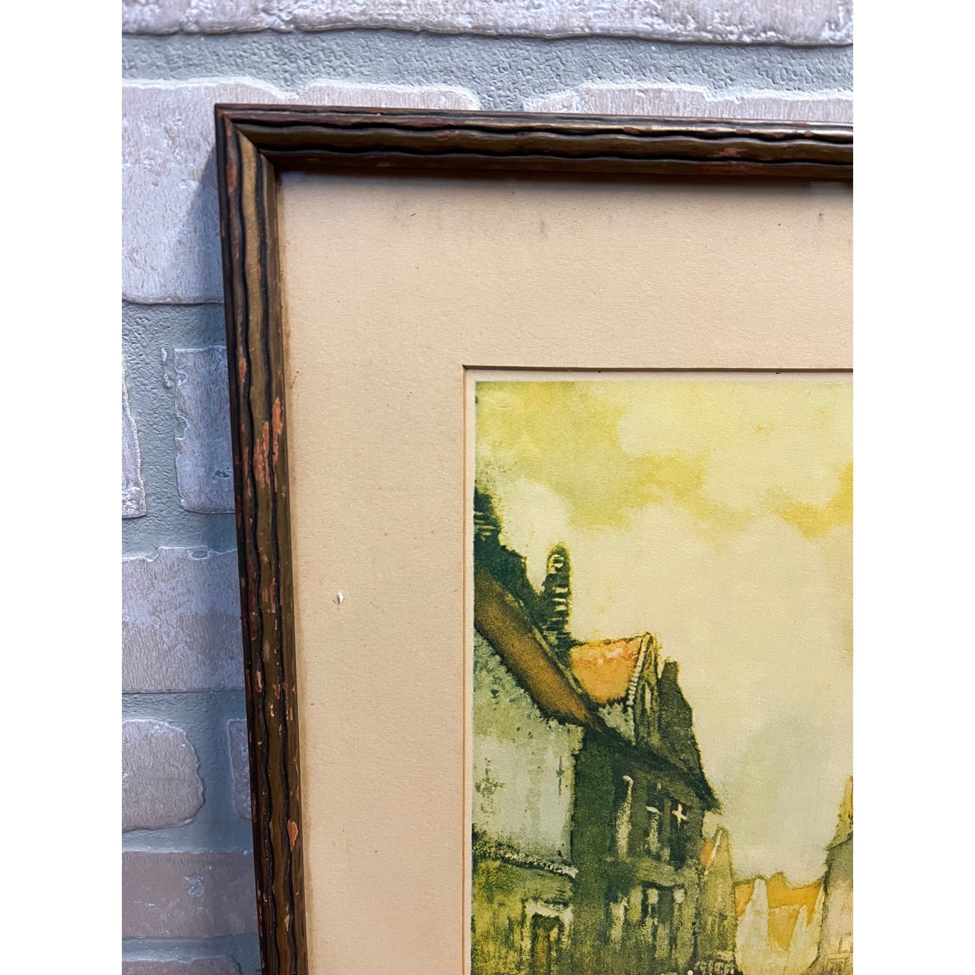 Vintage Julien Van Santen "Red Roof" Signed Artist Proof Original Etching Framed
