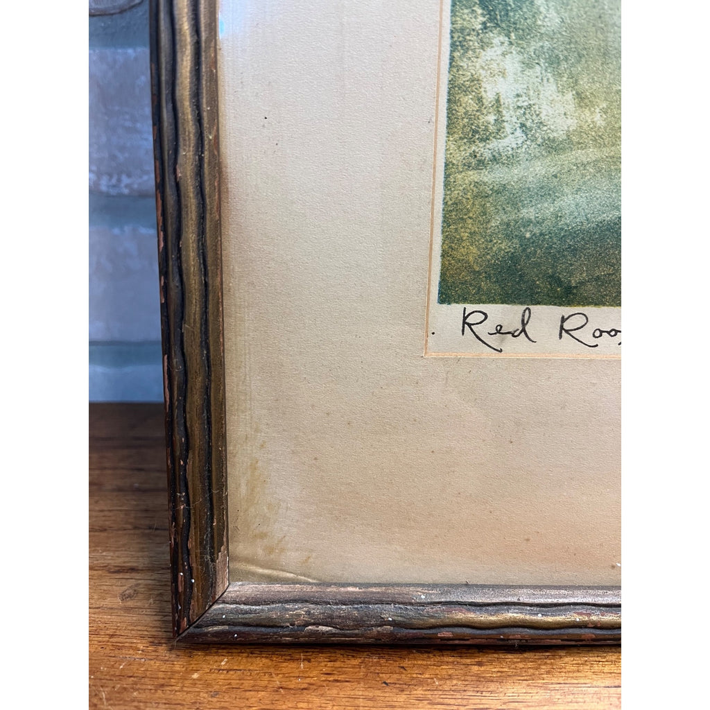 Vintage Julien Van Santen "Red Roof" Signed Artist Proof Original Etching Framed