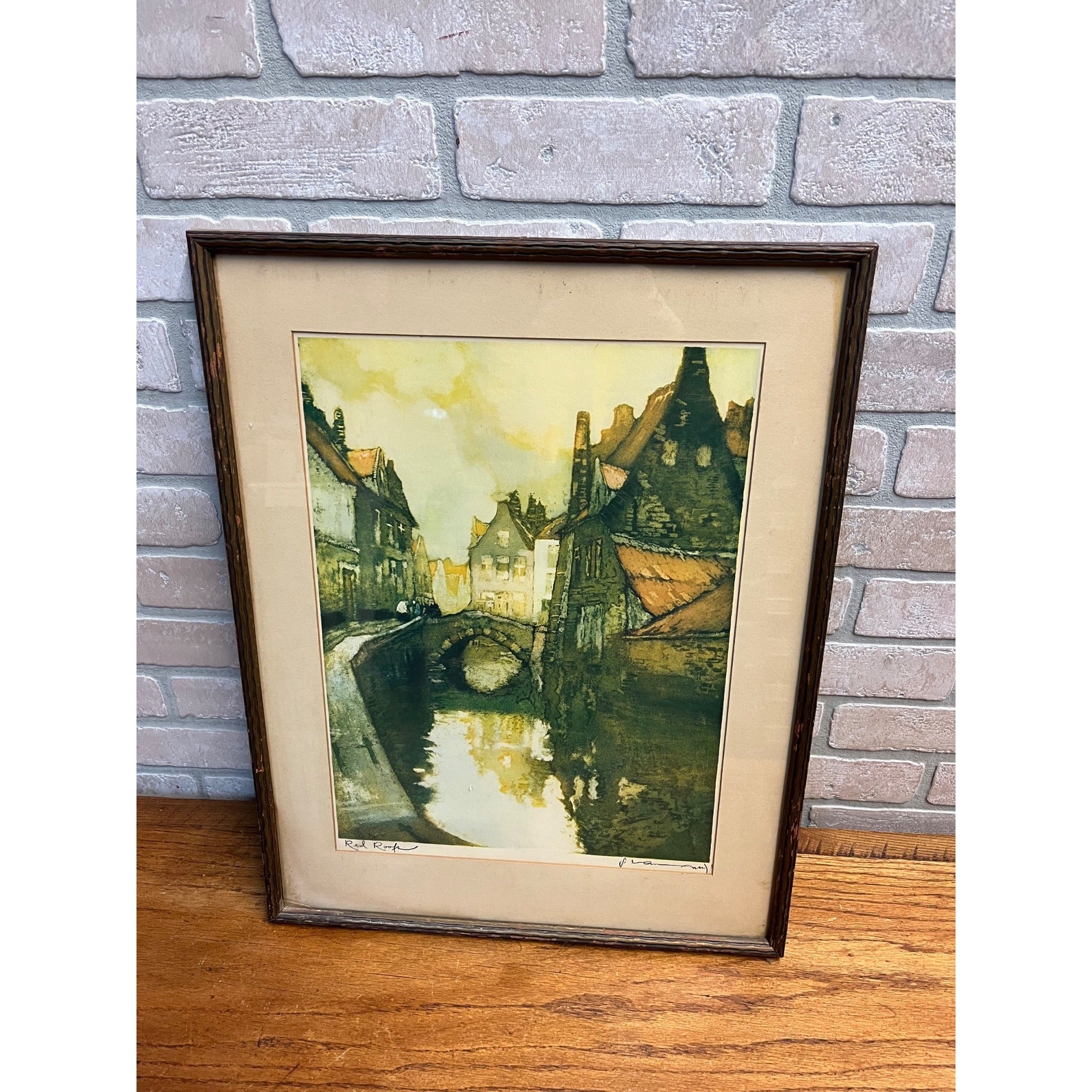 Vintage Julien Van Santen "Red Roof" Signed Artist Proof Original Etching Framed
