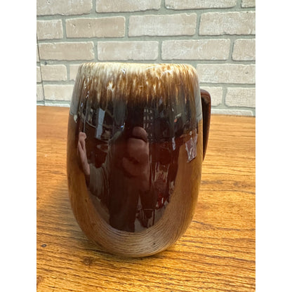 Vintage Hull Oven Proof Brown Drip Glaze Ceramic Pitcher USA Pottery Large 6" Mug Beer Stein