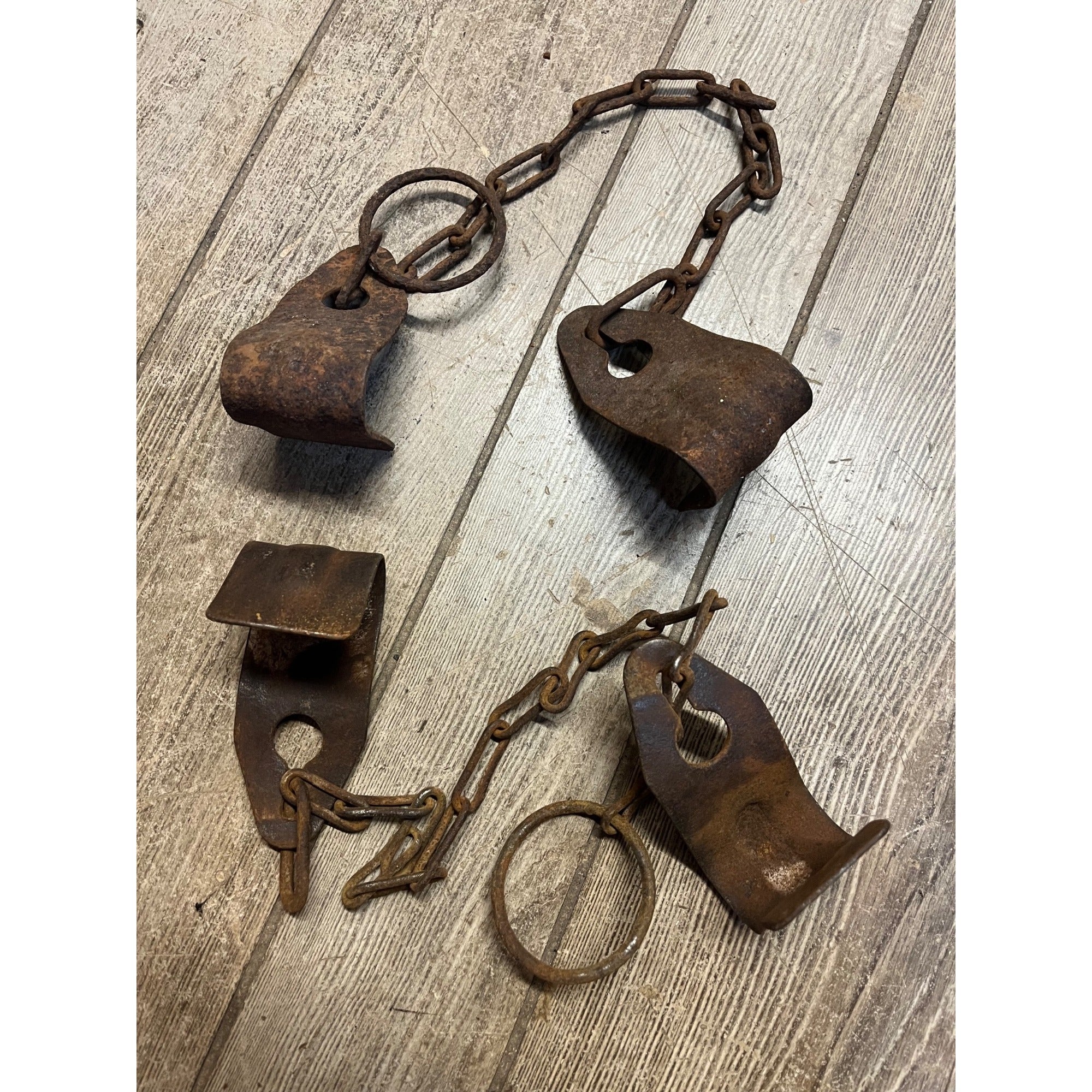 Vintage Metal Rusty Cow Kicking Chains Hobbles Garden Art Steampunk Lot (2)