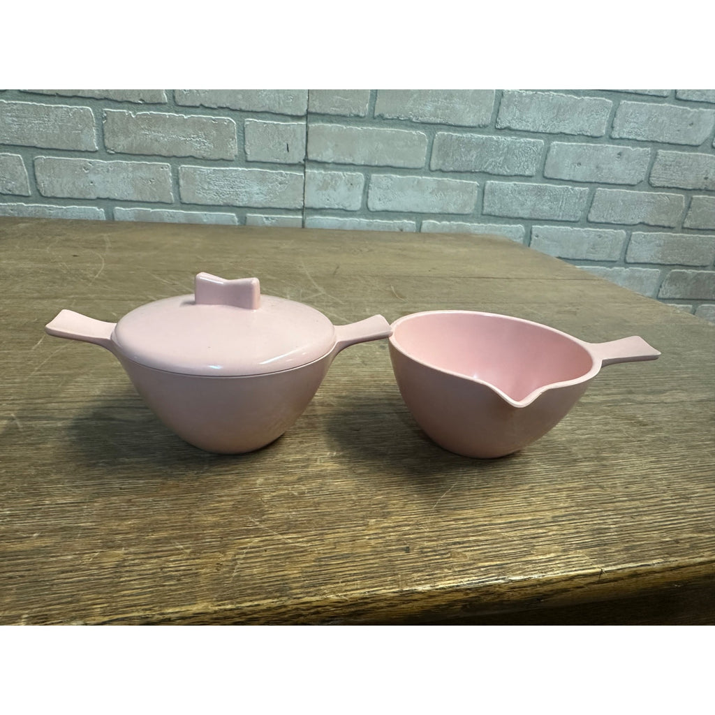 Vintage MCM Pink Stetson Dinnerware Melmac Coffee Creamer & Sugar Bowl Set