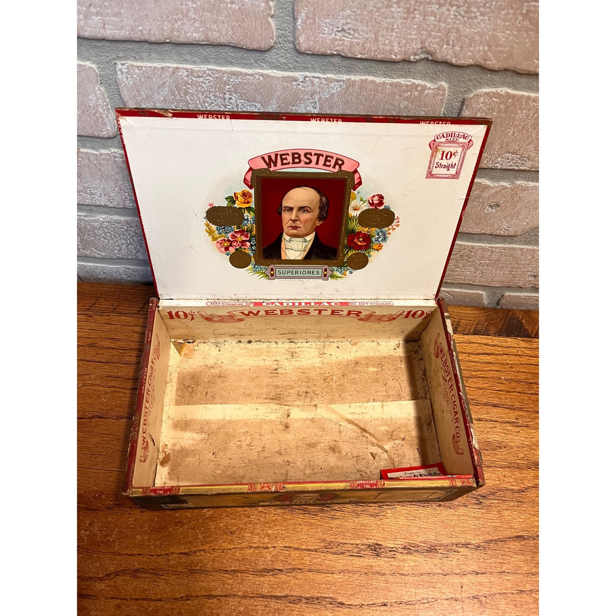 Vintage Webster Cigar Wooden Box Cadillac Michigan Advertising Kurman Milwaukee