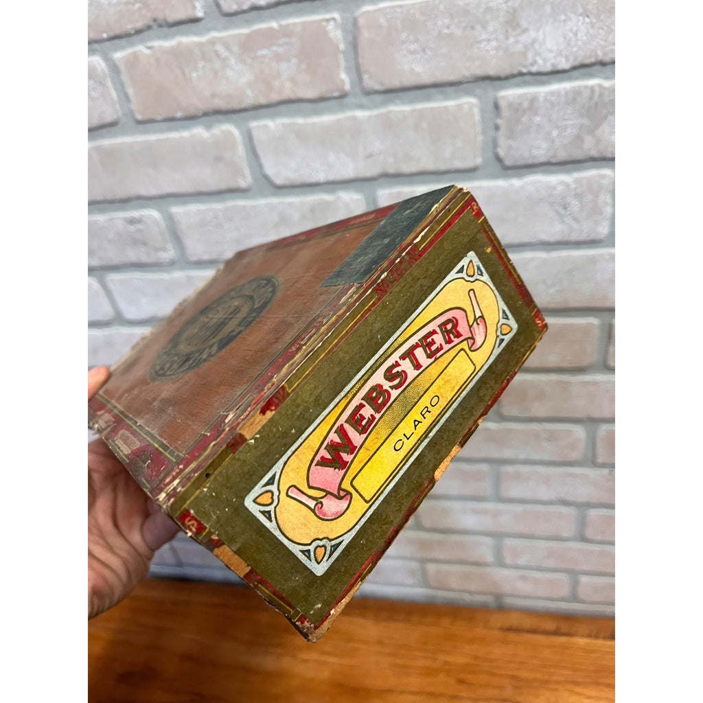 Vintage Webster Cigar Wooden Box Cadillac Michigan Advertising Kurman Milwaukee