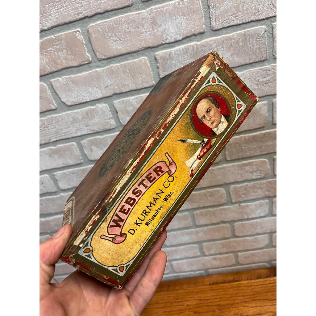 Vintage Webster Cigar Wooden Box Cadillac Michigan Advertising Kurman Milwaukee