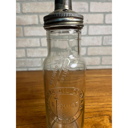 Vintage Standard Oil Co Motor 1 Quart Glass Bottle w/ Spout Embossed Advertising