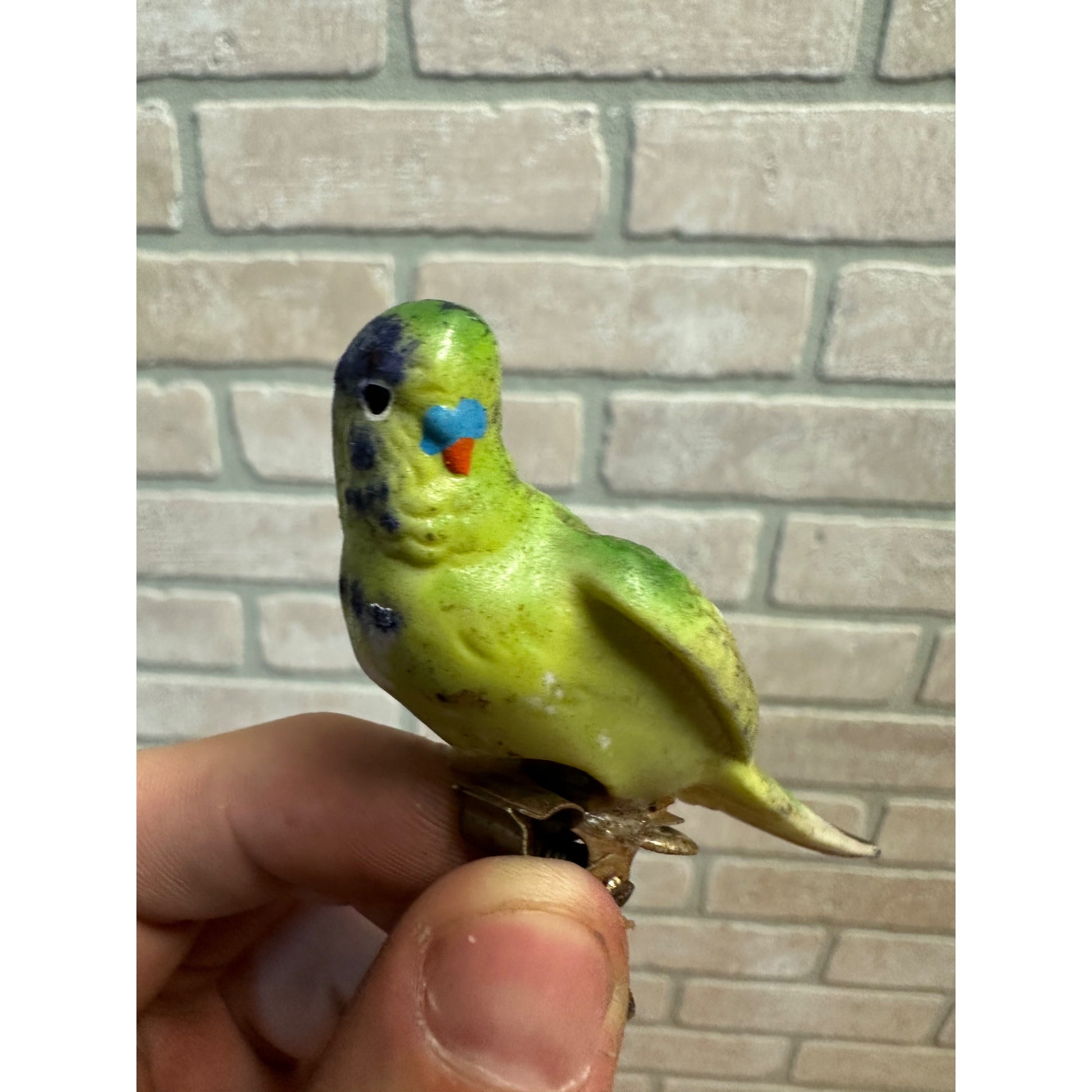 Vintage Japan Clip On Porcelain Green Budgie Parakeet Bird Christmas Ornament