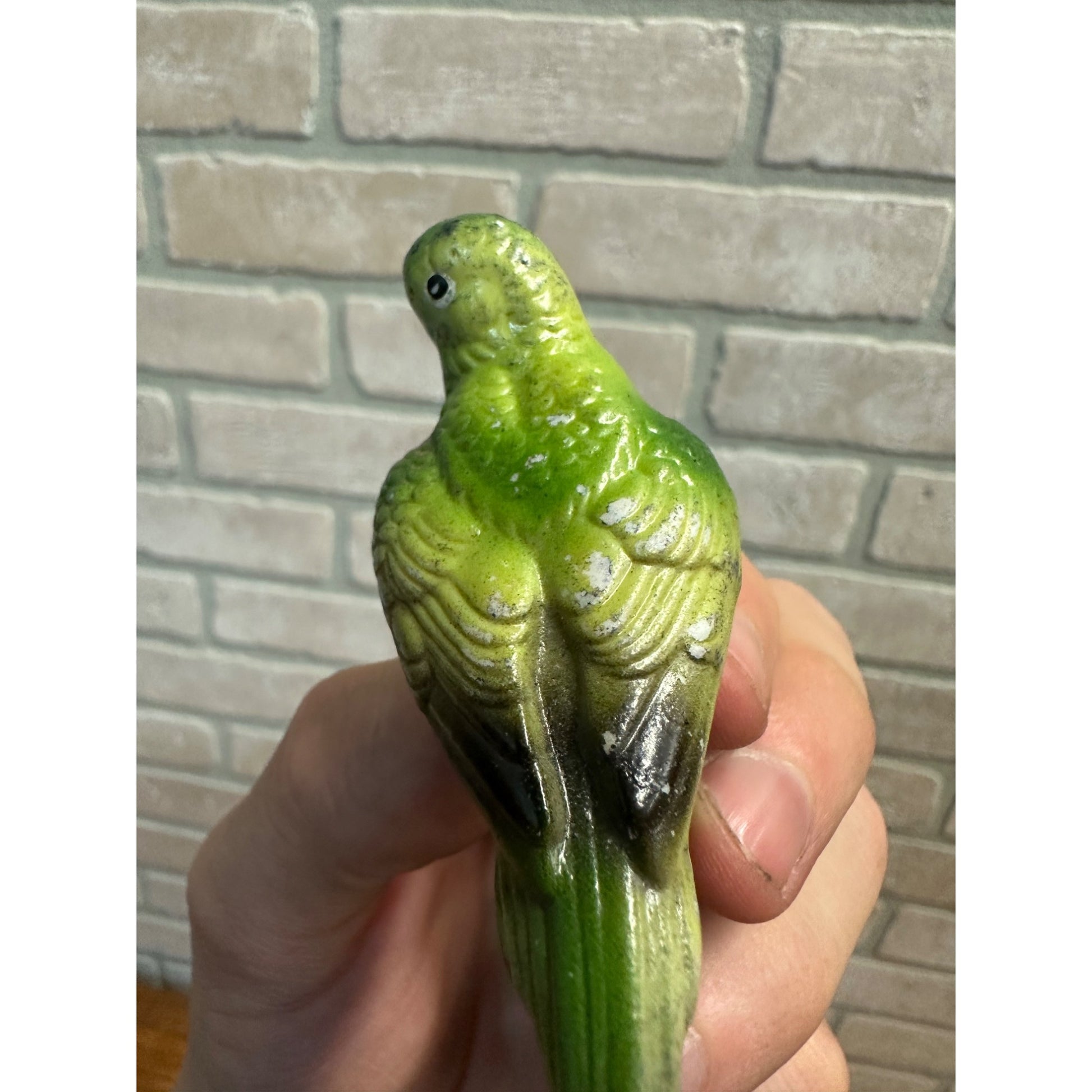 Vintage Japan Clip On Porcelain Green Budgie Parakeet Bird Christmas Ornament