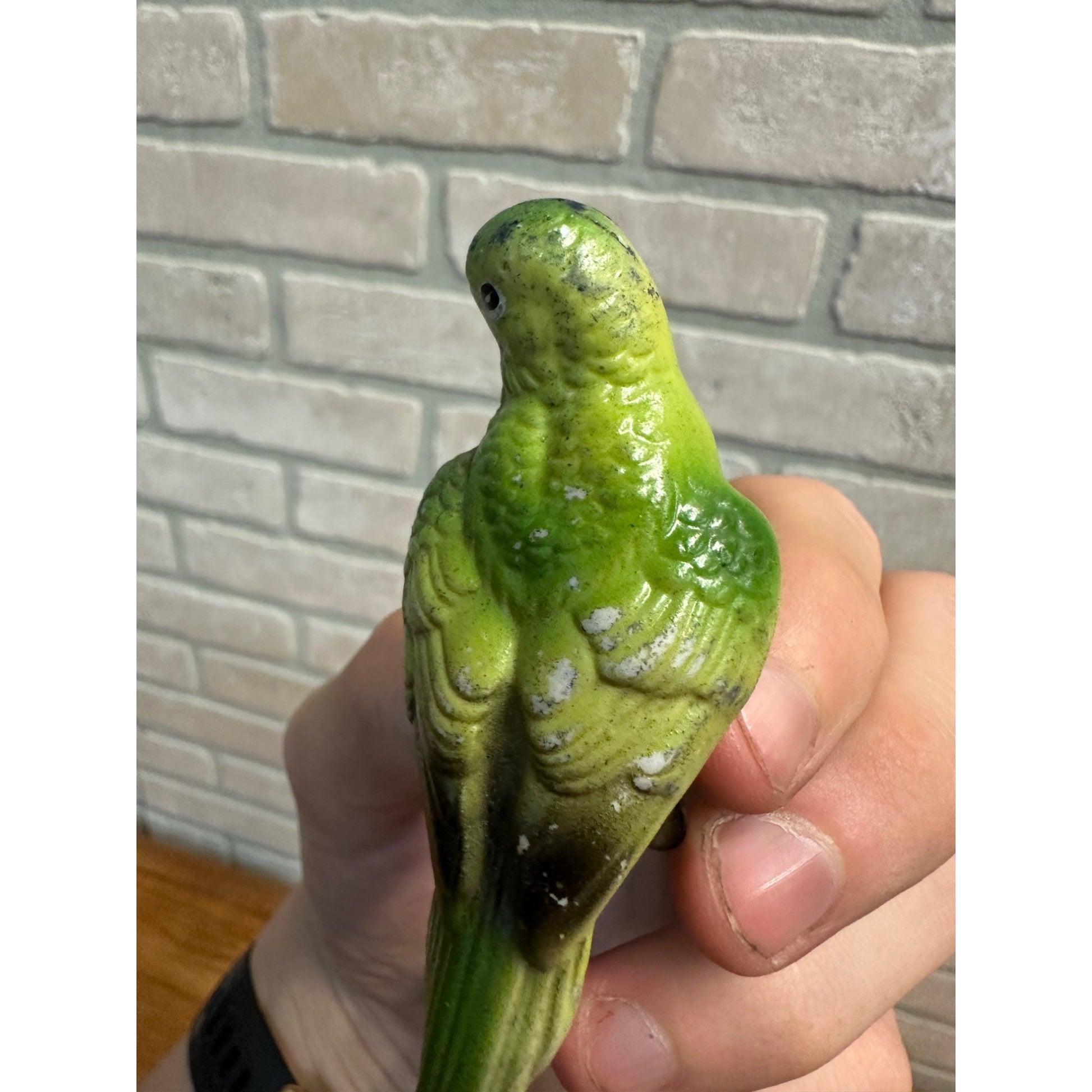Vintage Japan Clip On Porcelain Green Budgie Parakeet Bird Christmas Ornament
