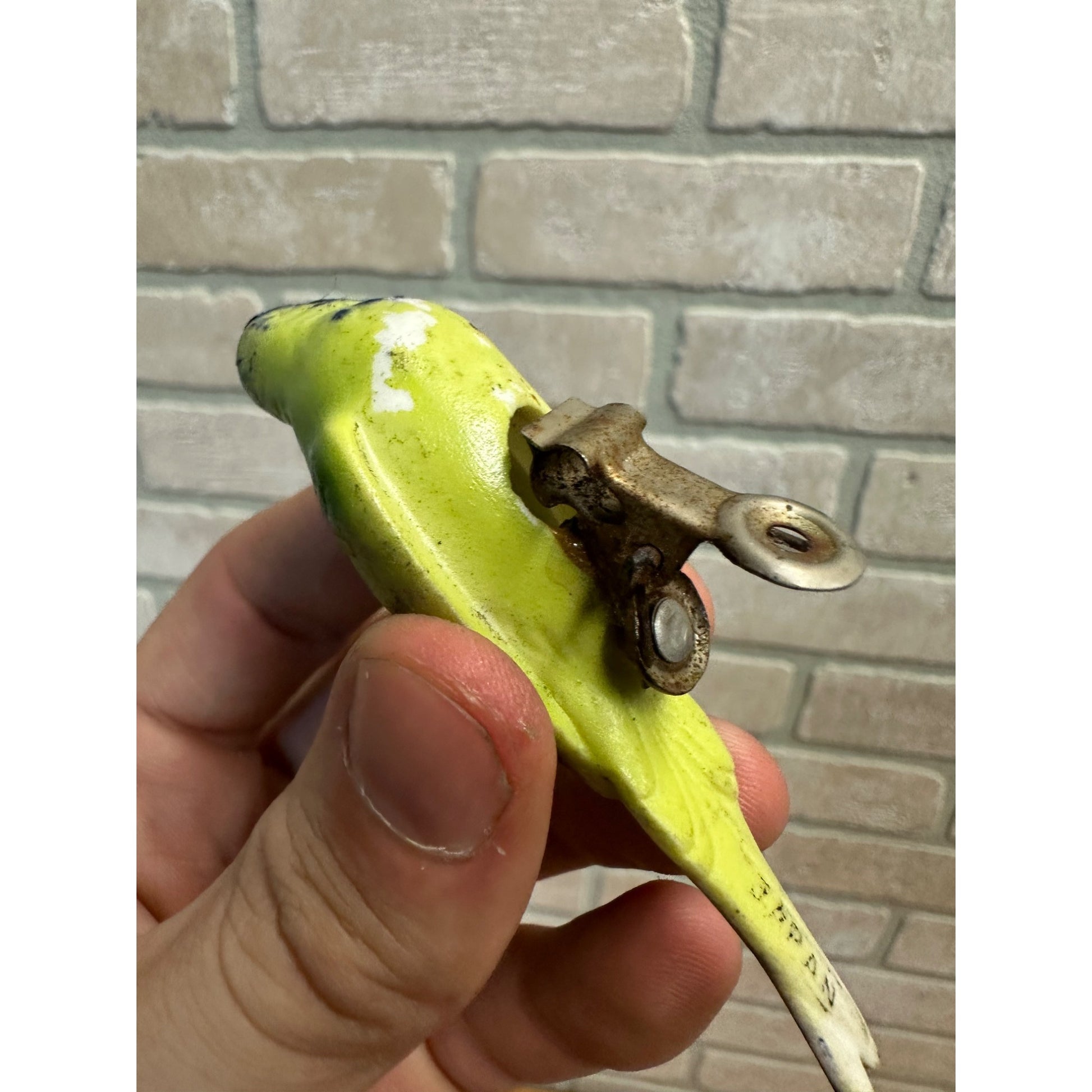 Vintage Japan Clip On Porcelain Green Budgie Parakeet Bird Christmas Ornament