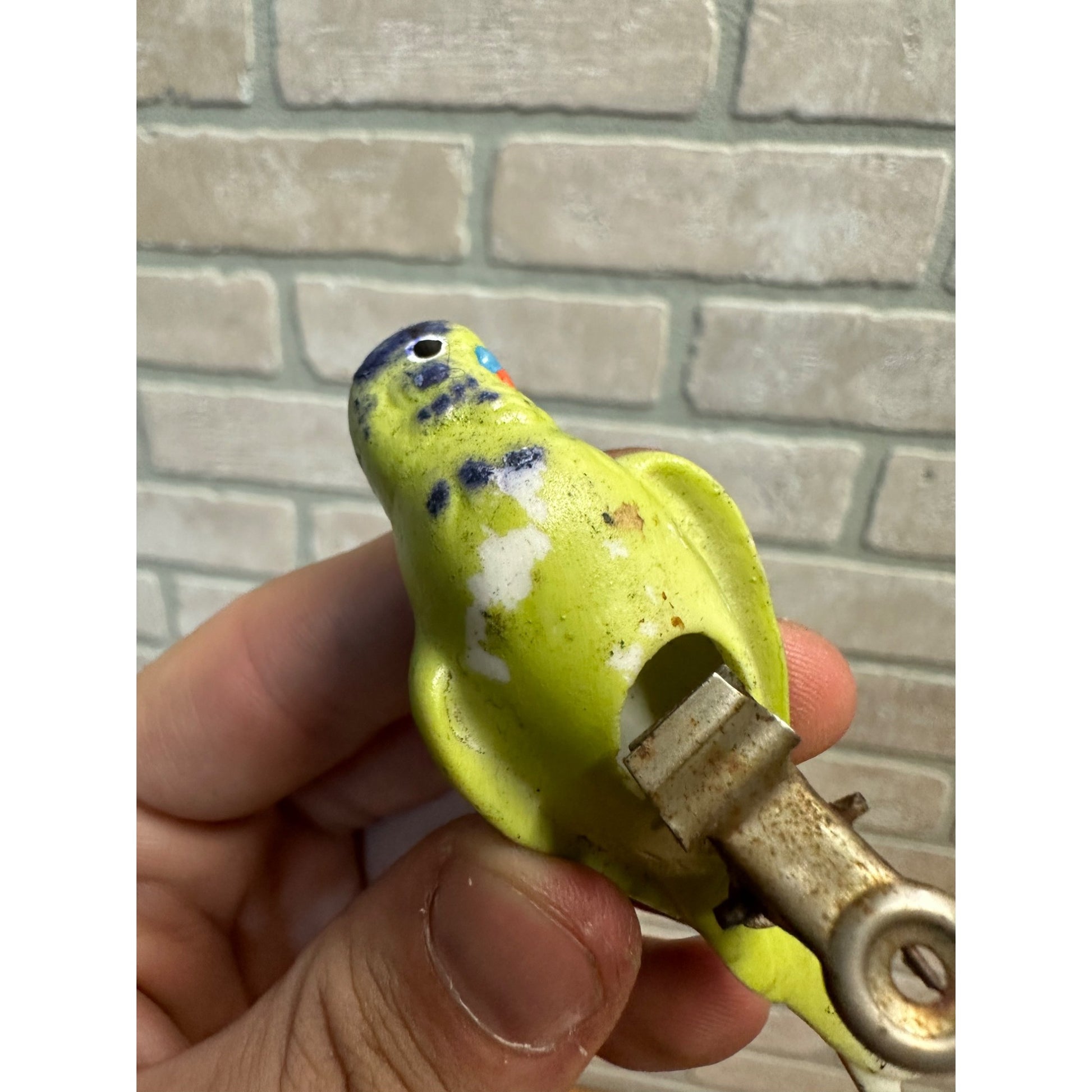 Vintage Japan Clip On Porcelain Green Budgie Parakeet Bird Christmas Ornament