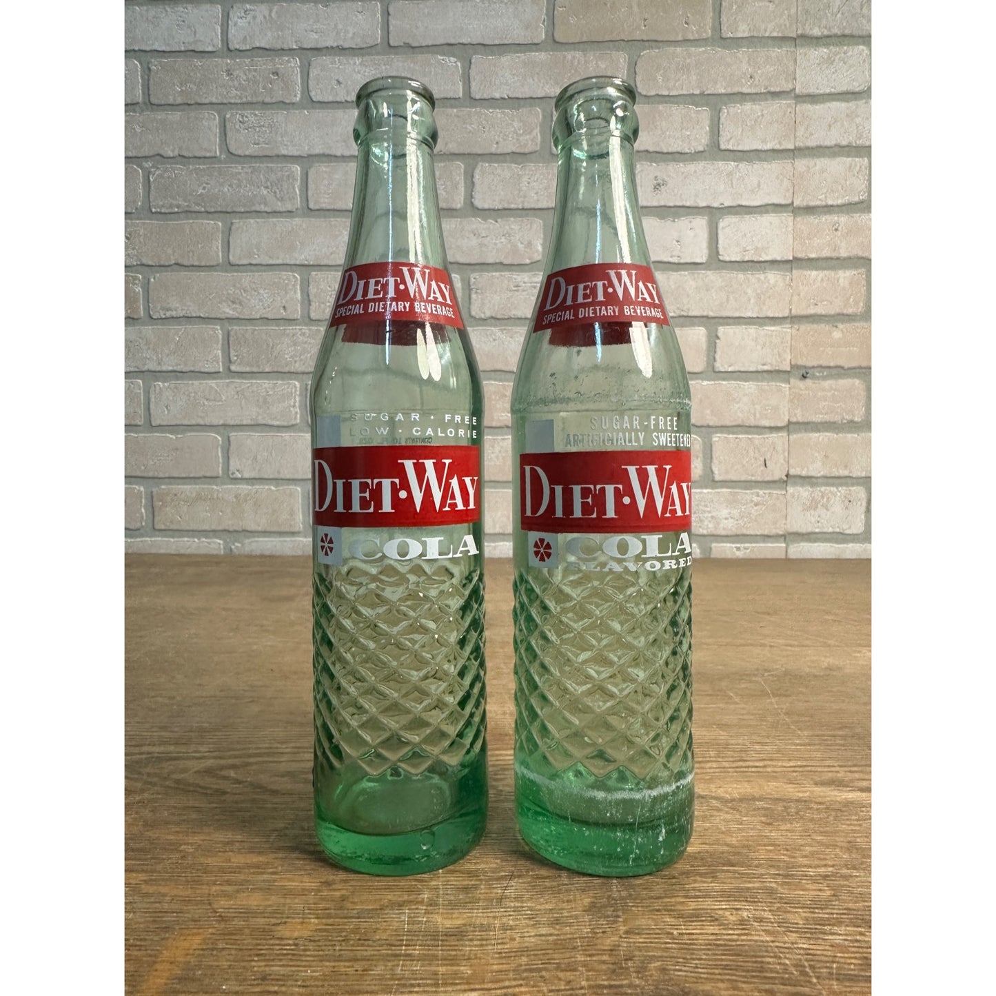 (2) Diet Way Cola Diamond ACL Glass Soda Bottles