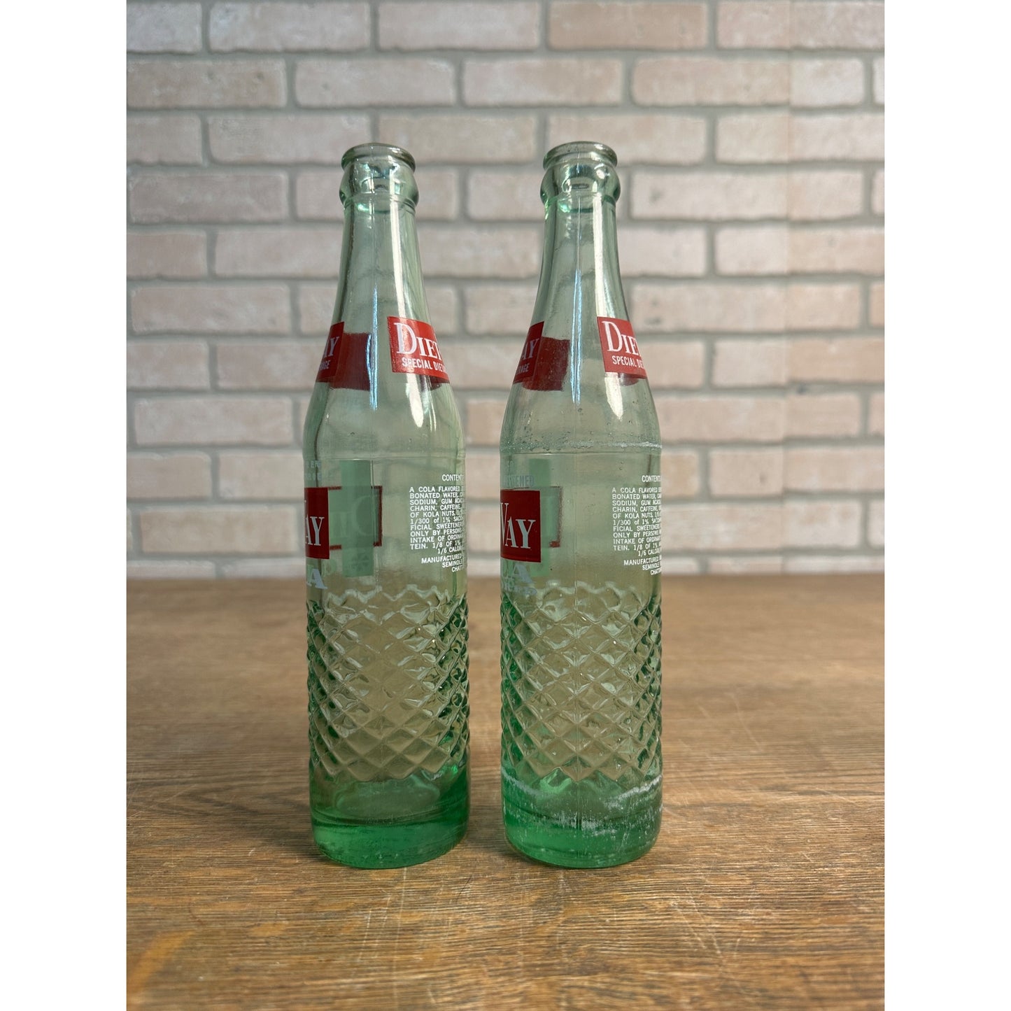 (2) Diet Way Cola Diamond ACL Glass Soda Bottles