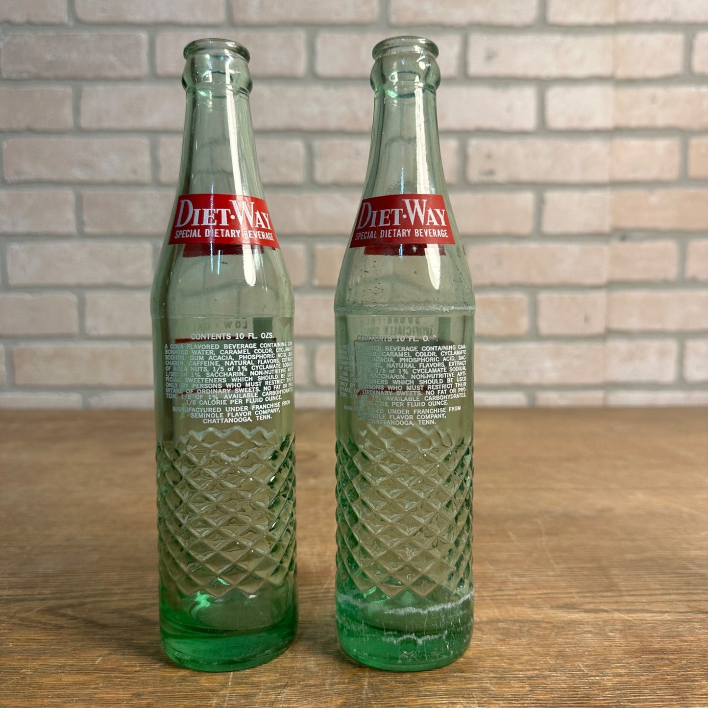 (2) Diet Way Cola Diamond ACL Glass Soda Bottles