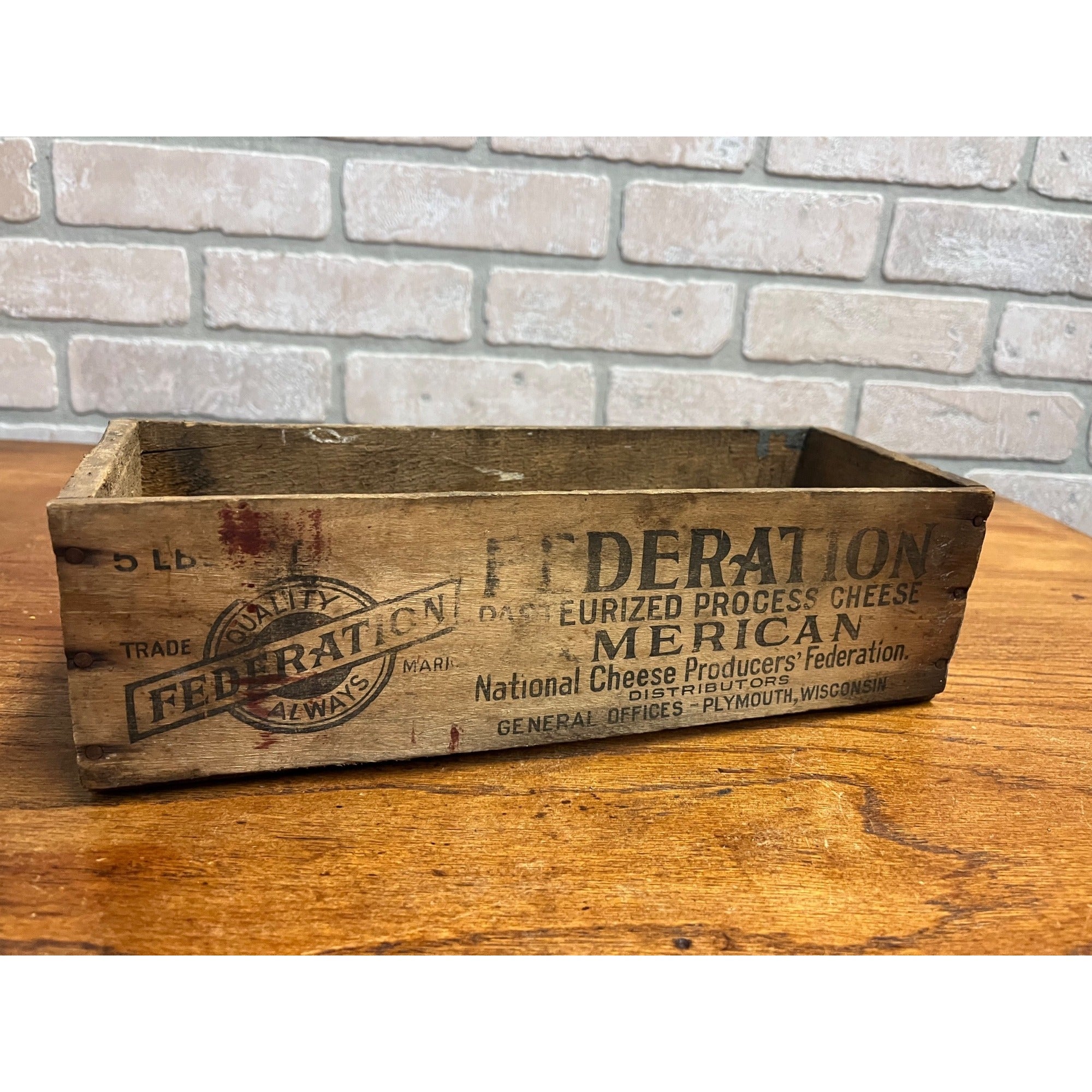 Vintage Cheese Box Federation Brick Plymouth Wis Loaf 5 Lbs Kitchen Decor