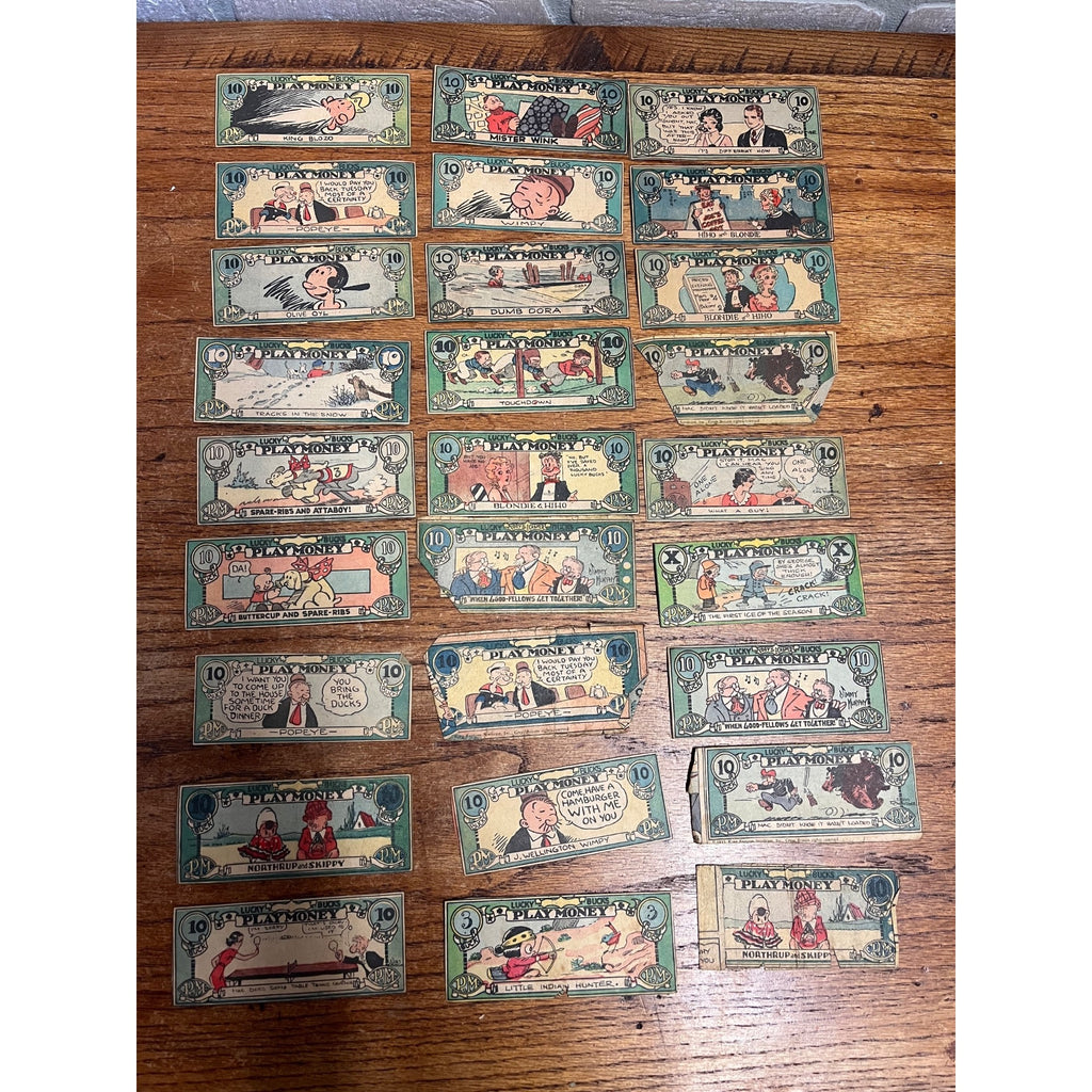 Vintage Lucky Bucks Comic Strip Character Premium Play Money Blondie Popeye ++
