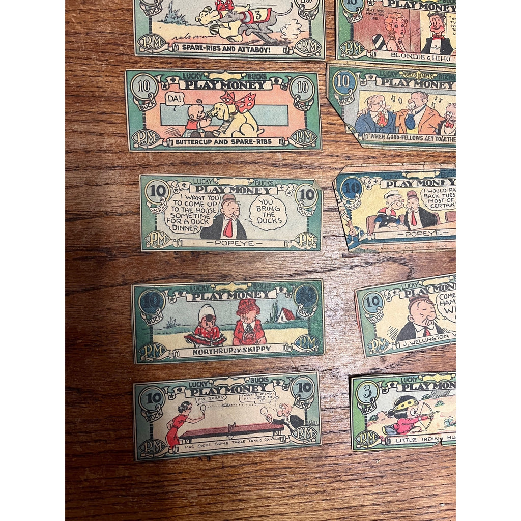 Vintage Lucky Bucks Comic Strip Character Premium Play Money Blondie Popeye ++