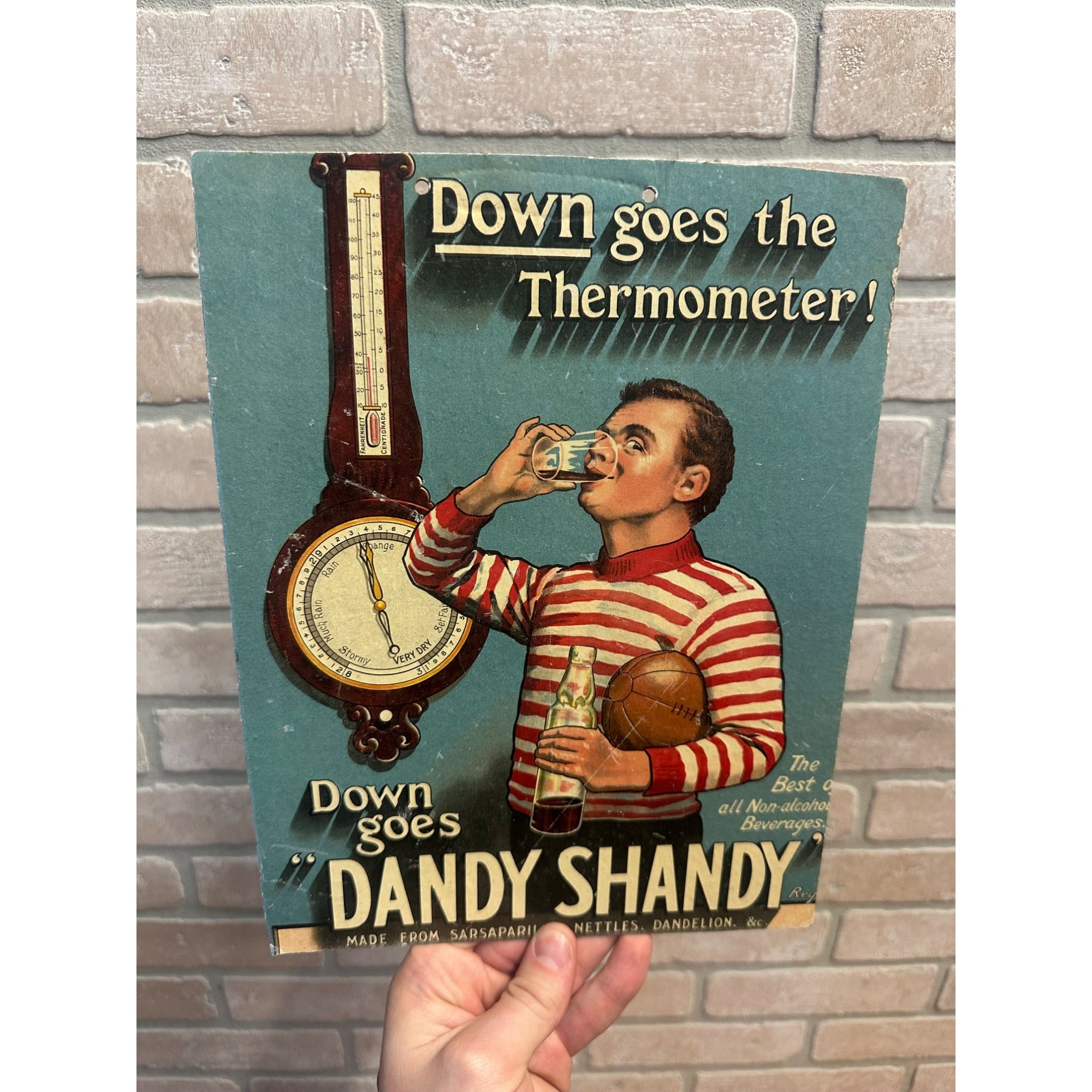 Original 1910s Store Cardboard Sign Dandy Shandy Soda Sarsaparilla Dandelion