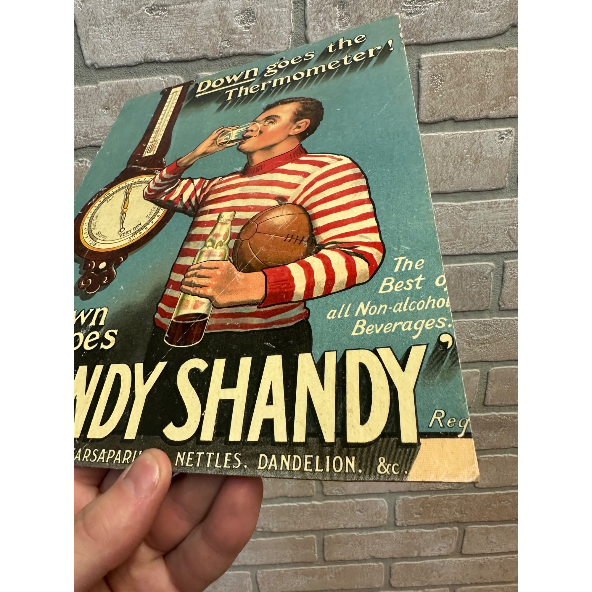 Original 1910s Store Cardboard Sign Dandy Shandy Soda Sarsaparilla Dandelion