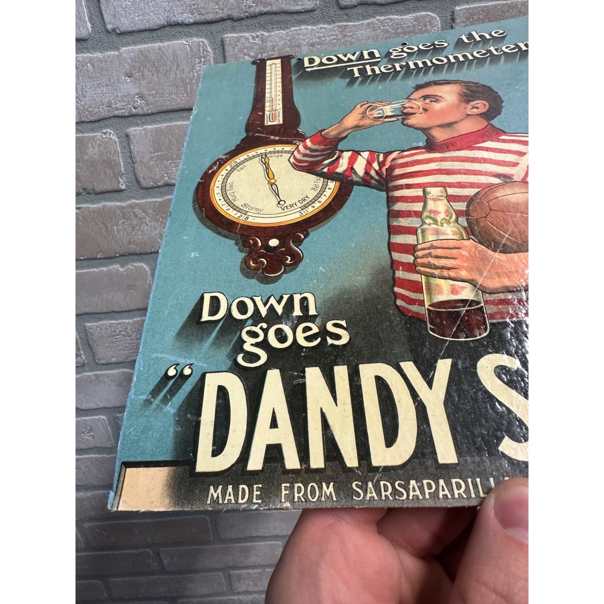Original 1910s Store Cardboard Sign Dandy Shandy Soda Sarsaparilla Dandelion