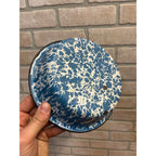 Antique Primitive Blue and White Swirl Enamel Graniteware Round Pie Pan/ Baking Dish/ Farmhouse Decor