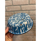 Antique Primitive Blue and White Swirl Enamel Graniteware Round Pie Pan/ Baking Dish/ Farmhouse Decor
