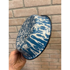 Antique Primitive Blue and White Swirl Enamel Graniteware Round Pie Pan/ Baking Dish/ Farmhouse Decor