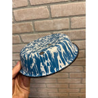Antique Primitive Blue and White Swirl Enamel Graniteware Round Pie Pan/ Baking Dish/ Farmhouse Decor