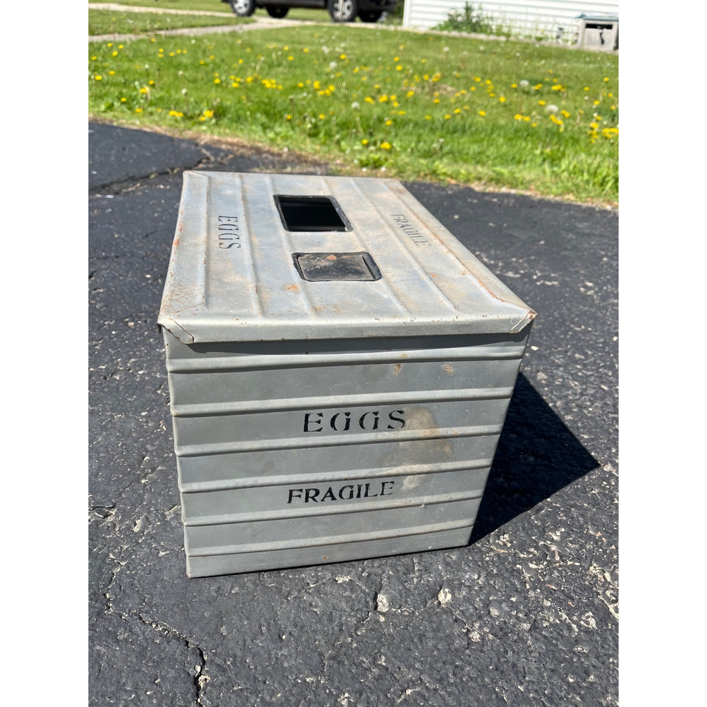 Vintage Metal Egg Tin 6 Dozen Eggs Carrier Mailing Shipping Crate farm farming