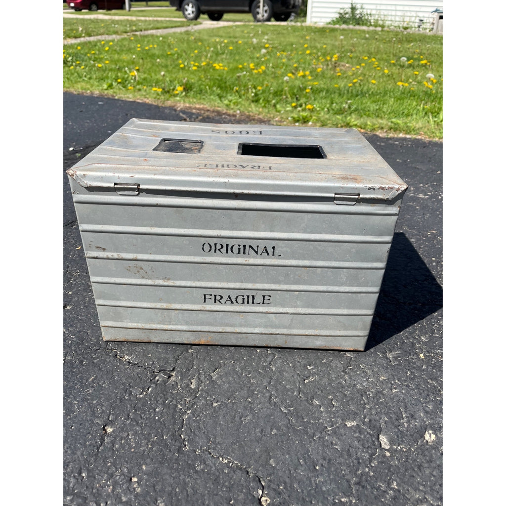 Vintage Metal Egg Tin 6 Dozen Eggs Carrier Mailing Shipping Crate farm farming